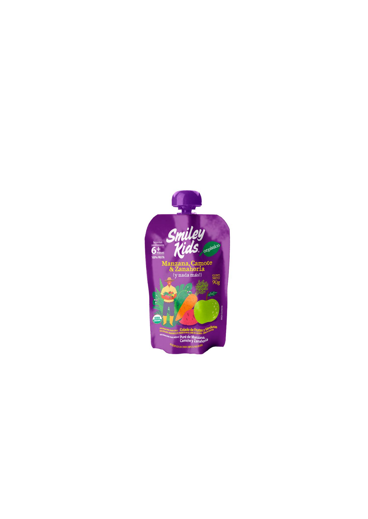 Colado Orgánico manzana camote zanahoria GLUTEN FREE 90 gr. SMILEY KIDS