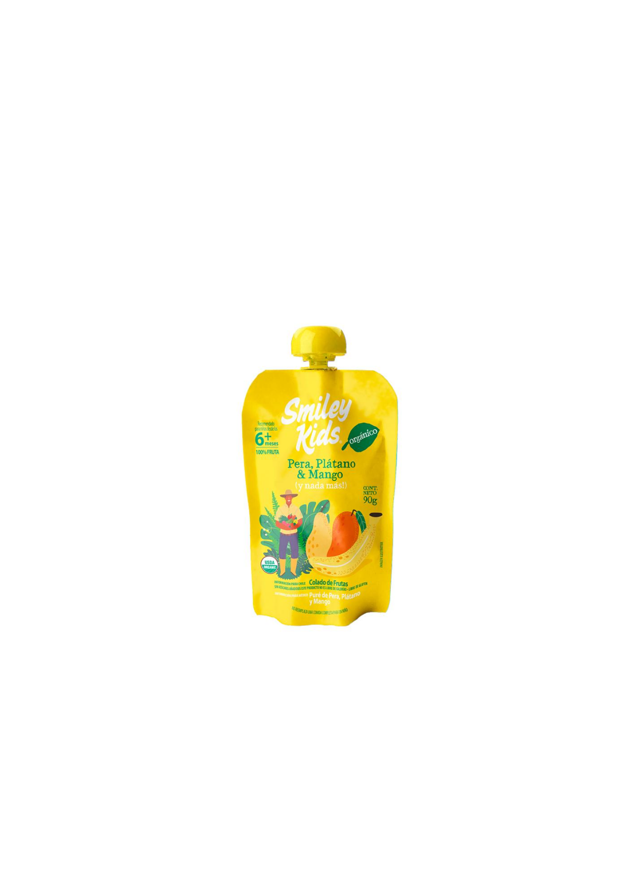 Colado Orgánico pera plátano mango  GLUTEN FREE 90 gr. SMILEY KIDS