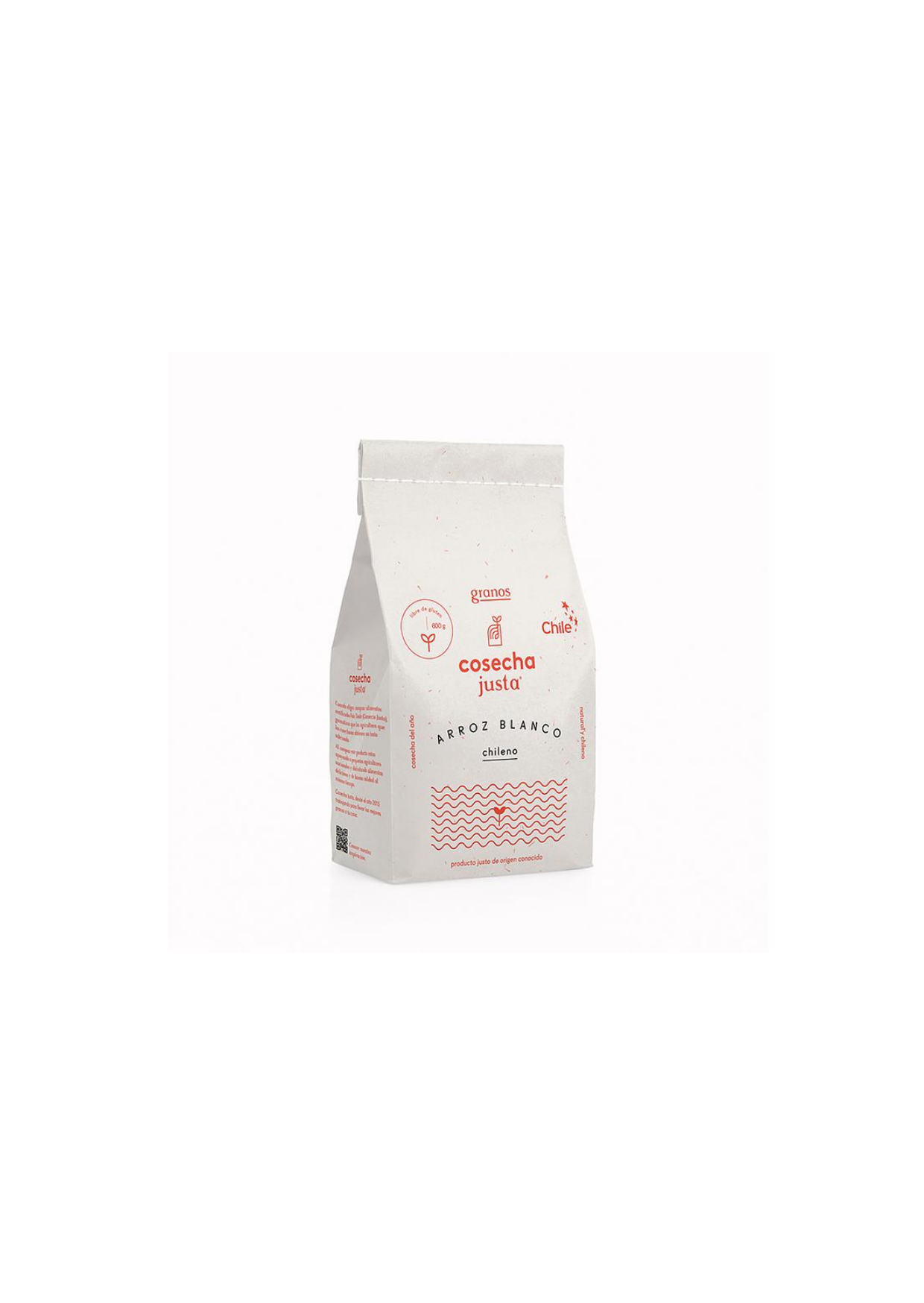 Arroz blanco chileno 600 gr Sin gluten Cosecha Justa